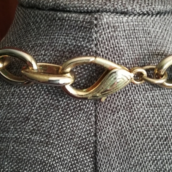 Silver & Gold Chain Necklace with Rhinestones - Picture 4 of 5